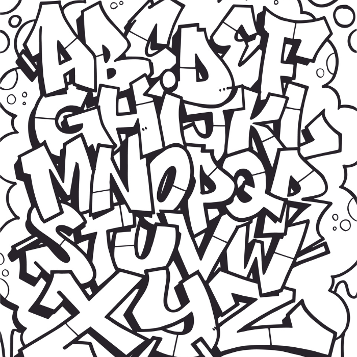 Graffiti Alphabet Coloring Page - Instant Download