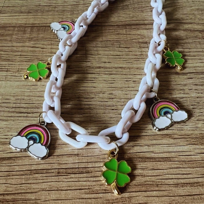 Paddy's Rainbow + Clover Charm Necklace
