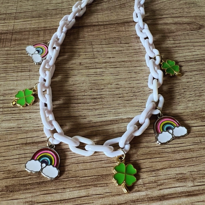 Paddy's Rainbow + Clover Charm Necklace