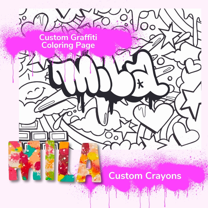 Personalized Graffiti Coloring Page & Crayons Bundle