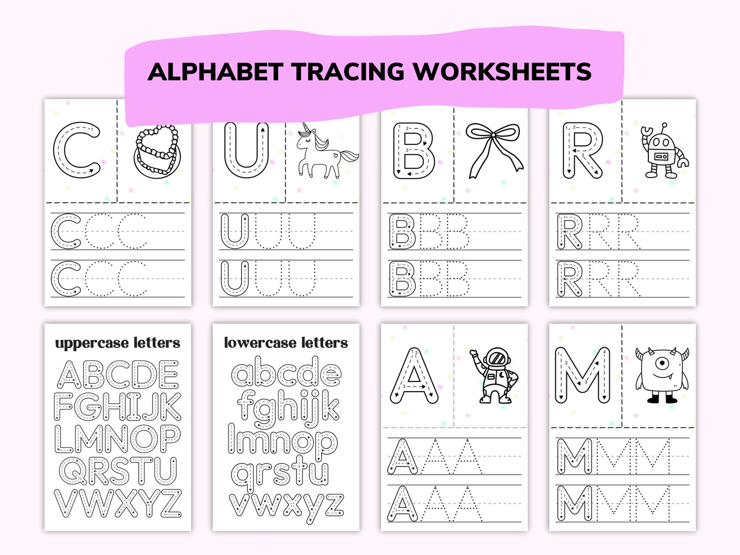 Alphabet Tracing Kid Worksheets / Downloadable File / Digital Worksheets / Letter Learning