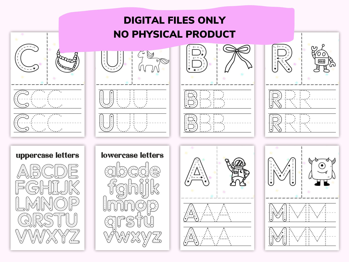 Alphabet Tracing Kid Worksheets / Downloadable File / Digital Worksheets / Letter Learning