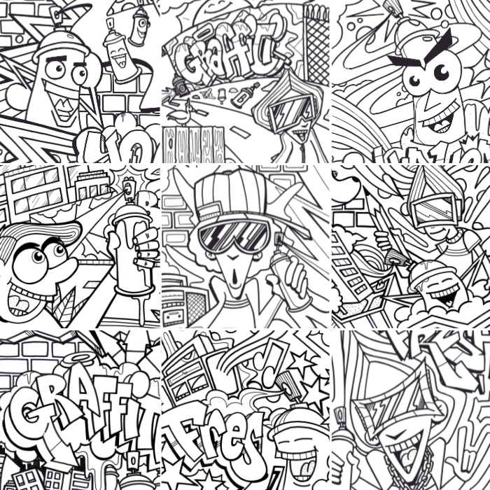 Graffiti Dudes Mini Coloring Book - Instant Download