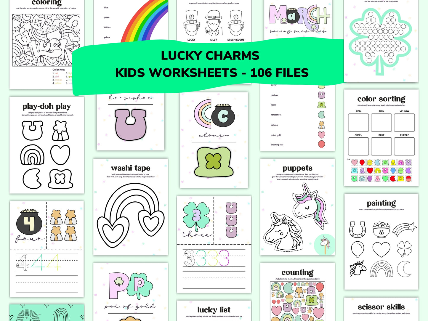 Paddy's Lucky Charms Toddler Worksheets / Downloadable File / Digital Worksheets