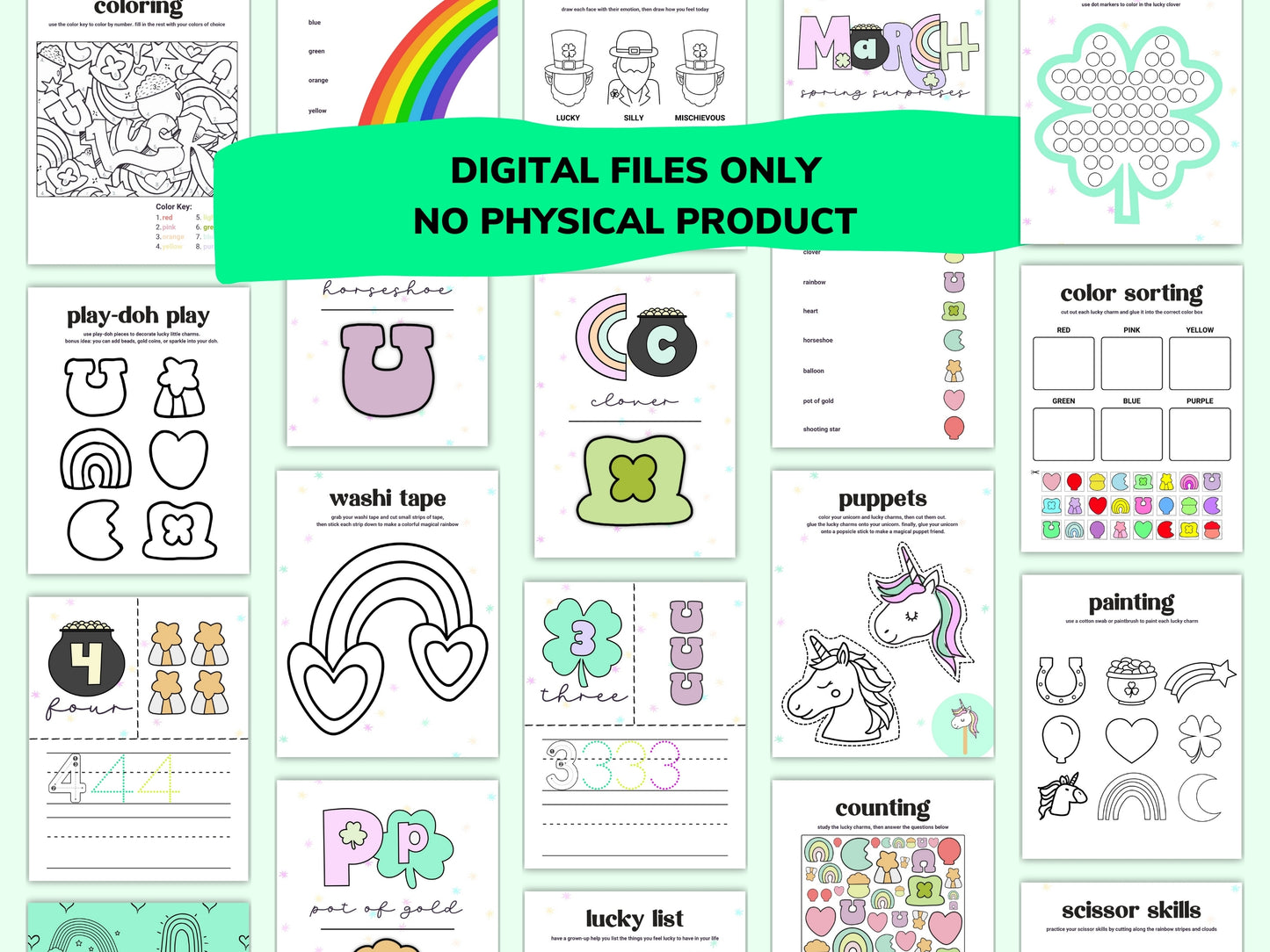 Paddy's Lucky Charms Toddler Worksheets / Downloadable File / Digital Worksheets