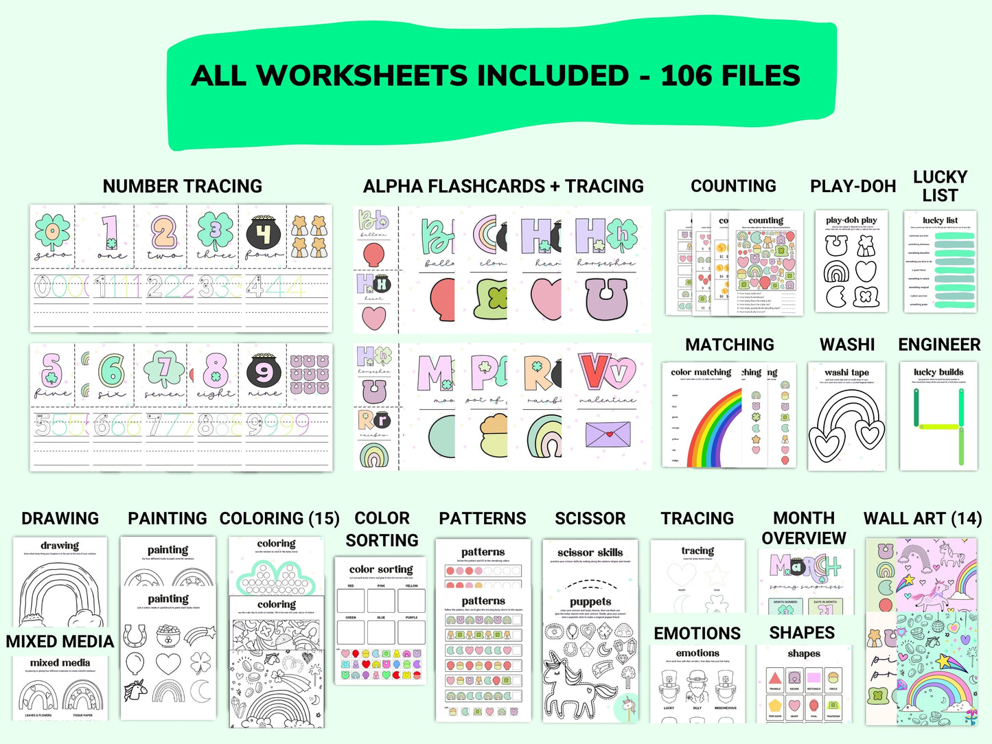 Paddy's Lucky Charms Toddler Worksheets / Downloadable File / Digital Worksheets