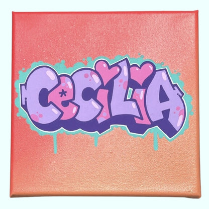 8" x 8" Hand-painted Personalized Graffiti Canvas