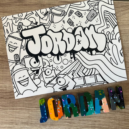 Personalized Graffiti Coloring Page & Crayons Bundle