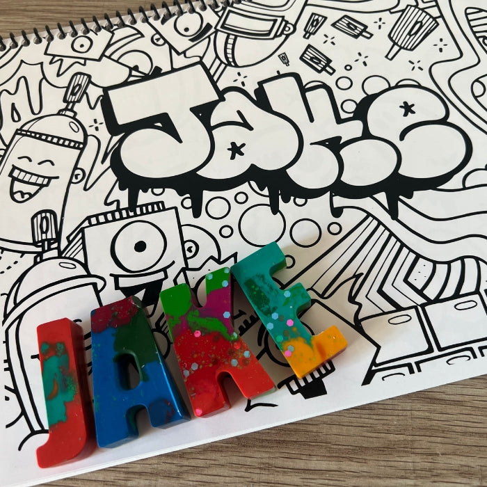 Personalized Graffiti Coloring Page & Crayons Bundle