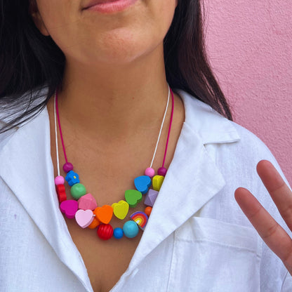 Whimsical Wood Beaded Necklace