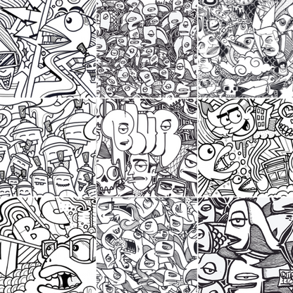 Graffiti Fish Mini Coloring Book - Instant Download