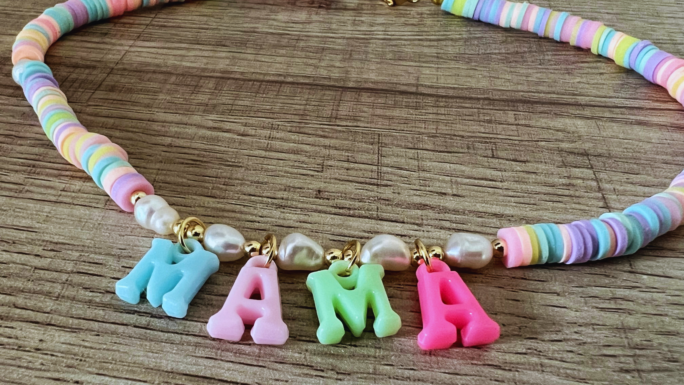 mothers day "mama" beaded plastic charm necklace