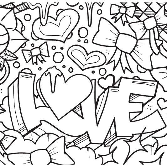 Valentines LOVE Graffiti Coloring Page - Instant Download