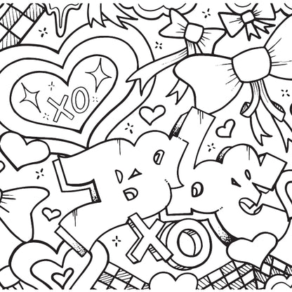 Valentines BABE Graffiti Coloring Page - Instant Download