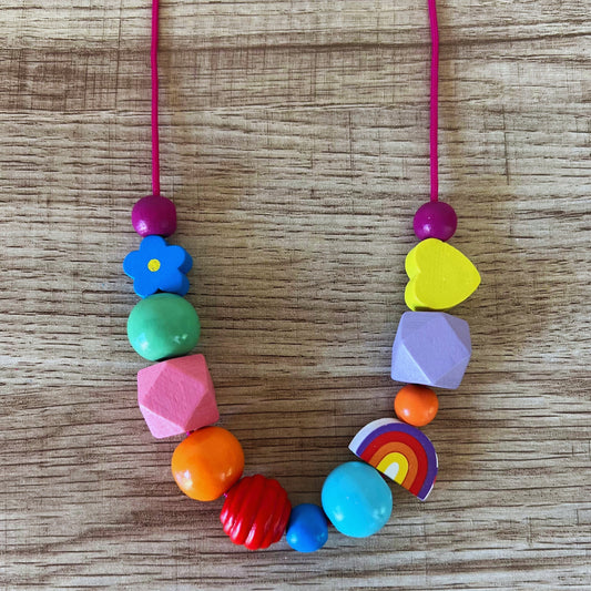 Whimsical Wood Beaded Necklace