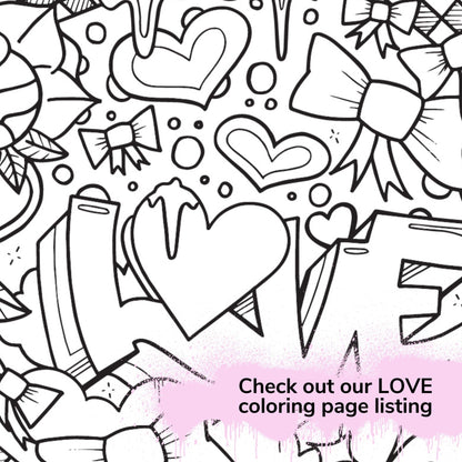 Valentines BABE Graffiti Coloring Page - Instant Download