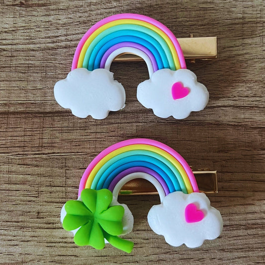 Rainbow + Clover Mini Hair Clip for girls