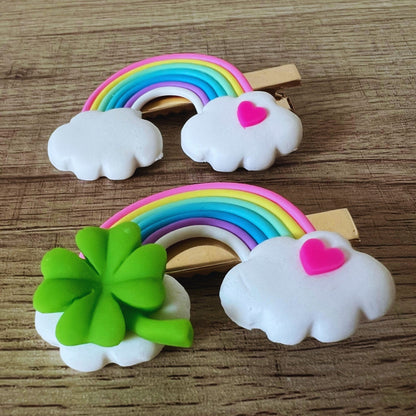 Rainbow + Clover Mini Hair Clip for girls