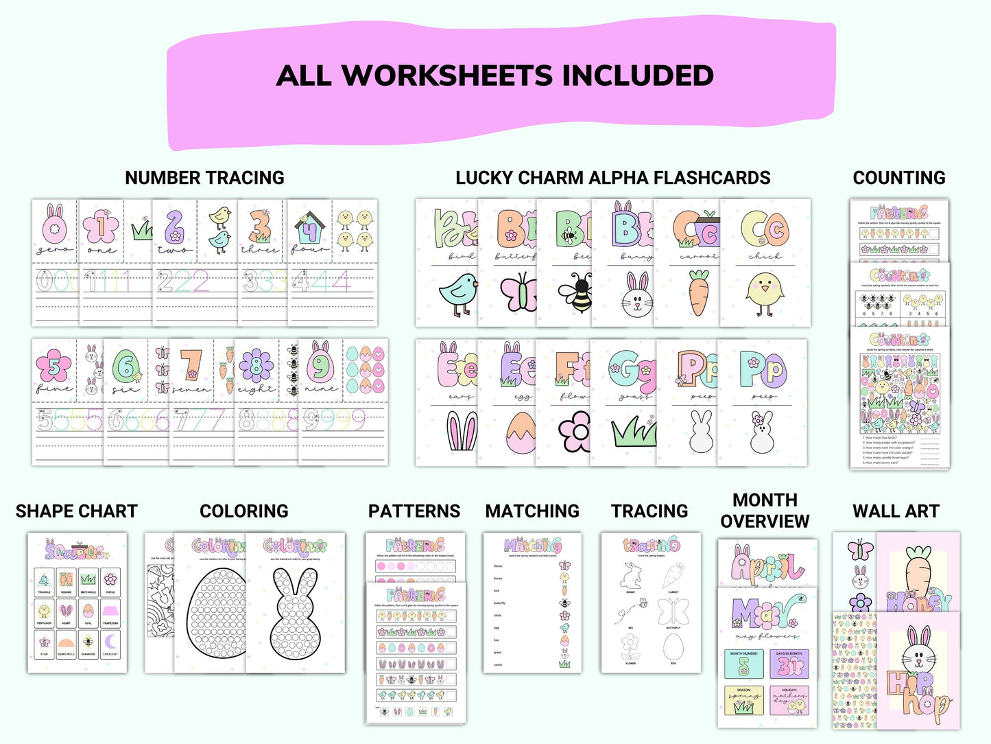 Spring + Easter Toddler Worksheets / Downloadable File / Digital Worksheets